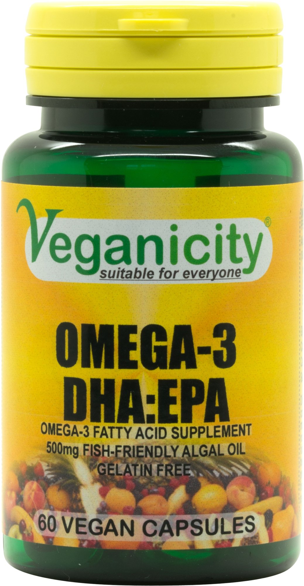 Veganicity Vegan Omega-3 DHA:EPA 500mg 60 Capsules - A Fish free source of Omega-3 from sustainable algae - Made in the UK
